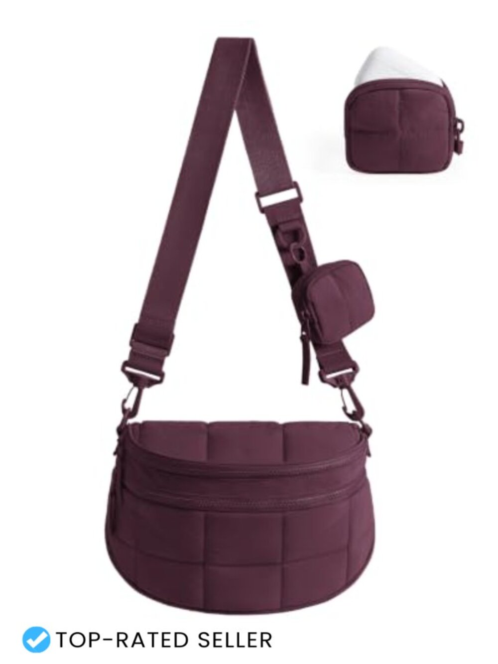 Quilted Puffer Crossbody Sling Bag Nylon Detachable Strap Women